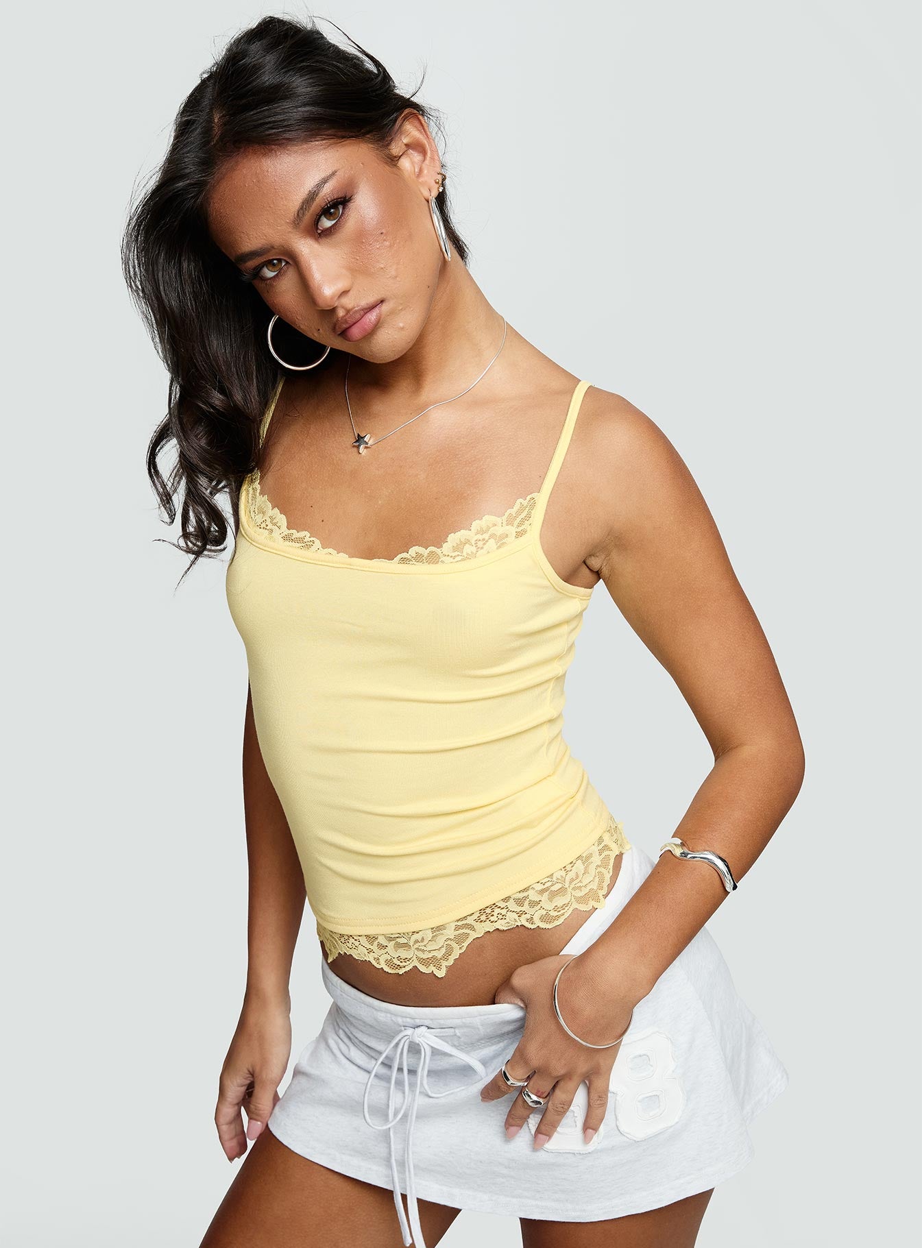 Falling Through Lace Detail Top Lemon - Image 8