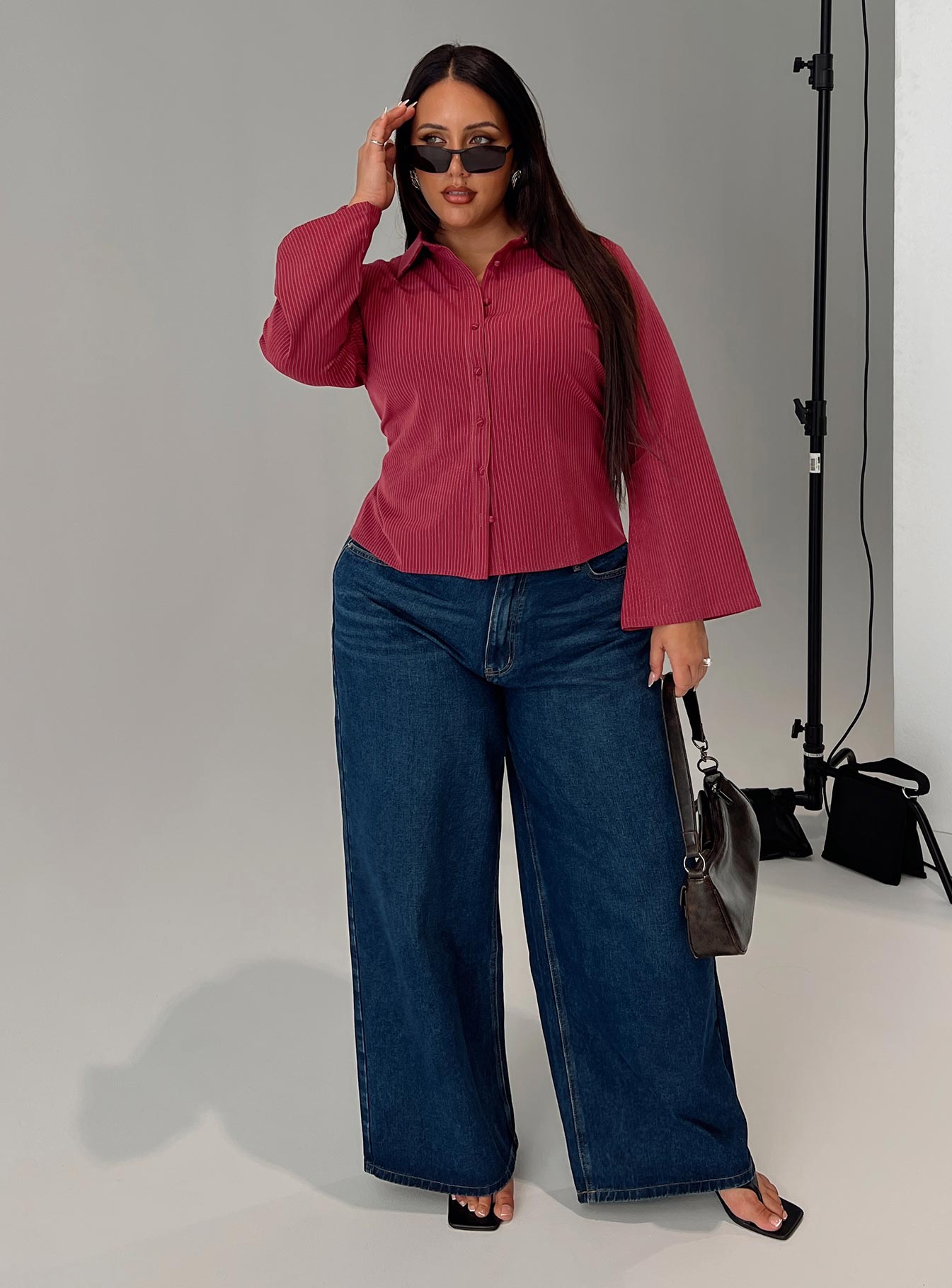 Anni Pinstripe Shirt Red Curve - Image 8