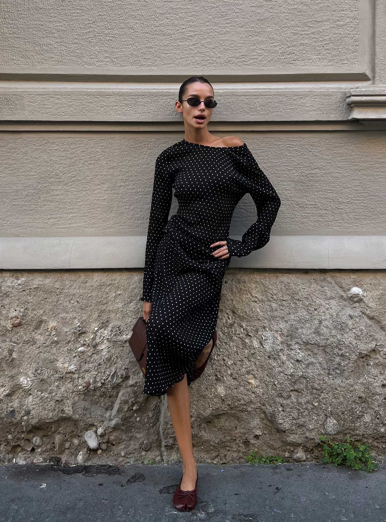Haven Long Sleeve Maxi Dress Noir Polka - Image 9