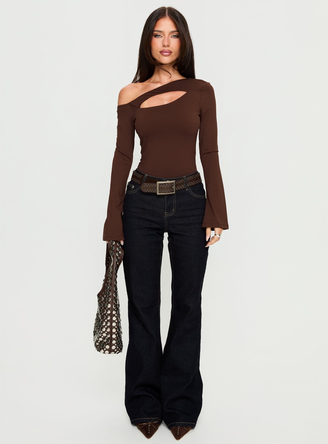 Raissa Cut Out One Shoulder Bodysuit Brown - Image 8