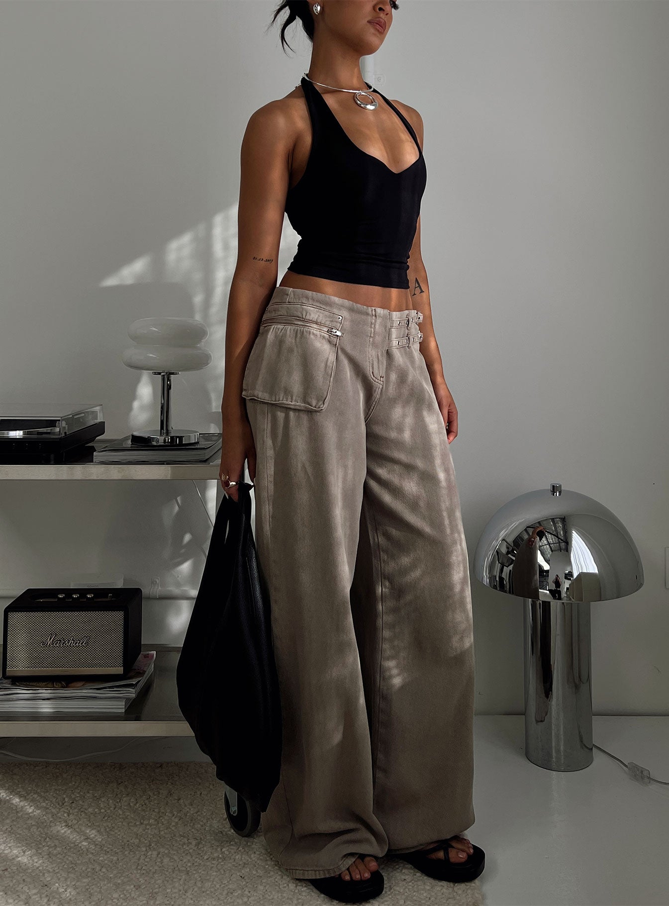 Paltrow Mid Rise Wide Leg Cargo Jeans Washed Brown - Image 8