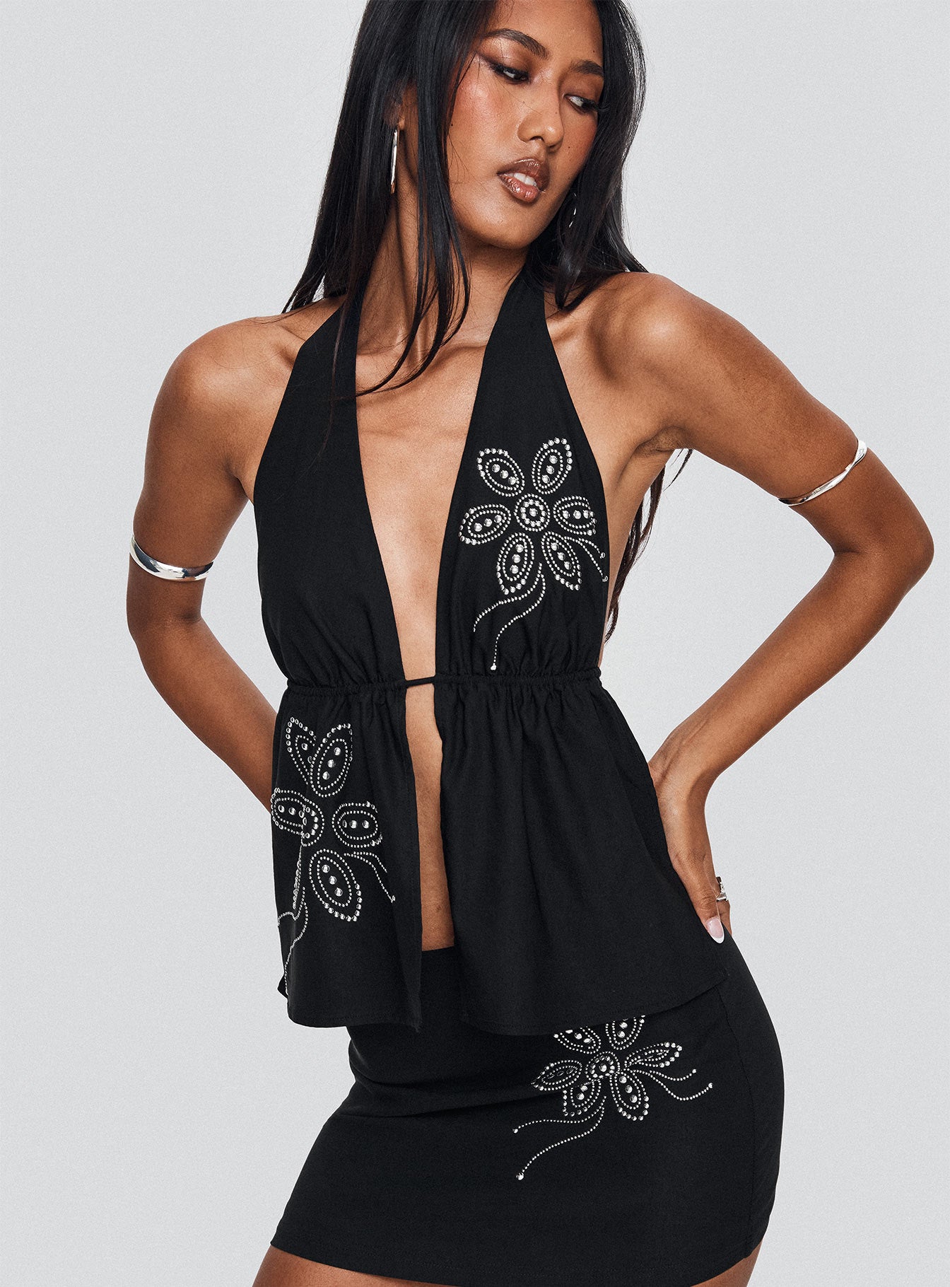 Quotation Diamante Mini Skirt Black - Image 10
