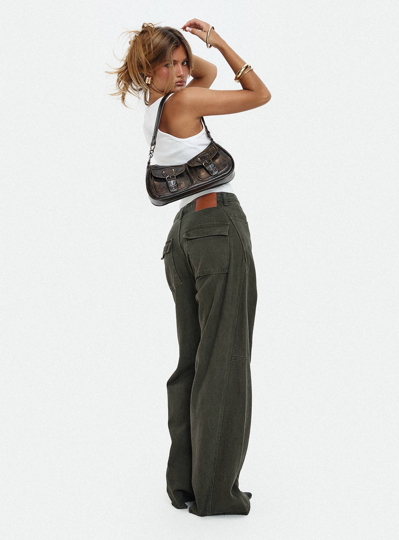 Bruiser Tie Waist Mid Rise Wide Leg Jeans Green Petite - Image 8