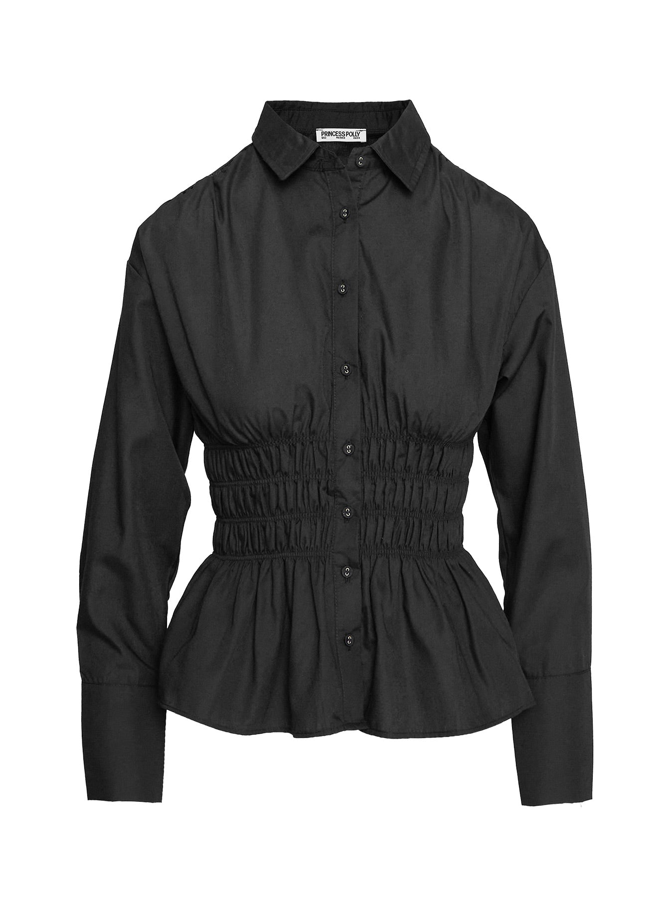 As You Are Shirred Button Up Top Black - Image 6