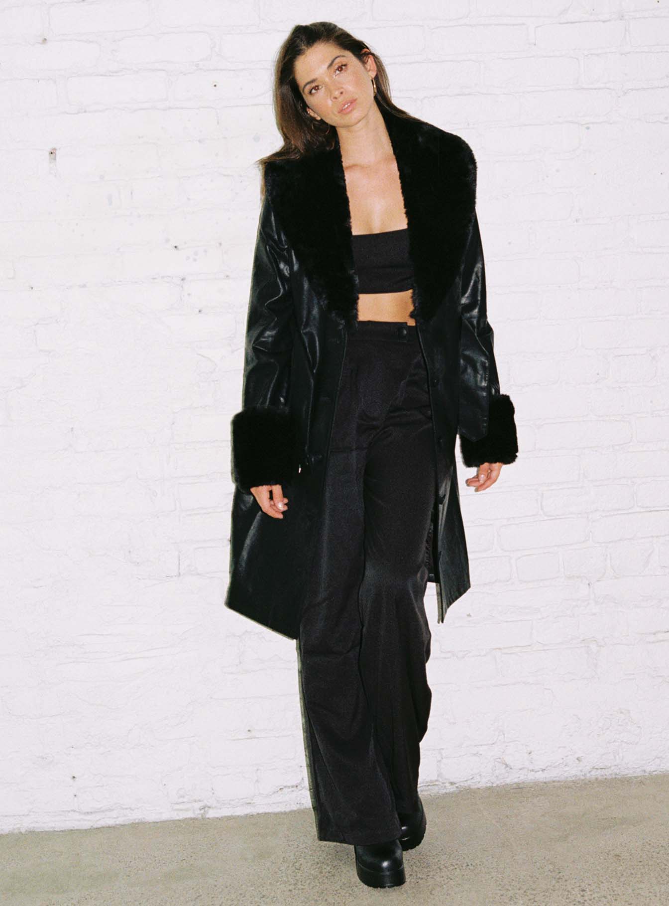 Brooklyn Faux Leather Long Coat Black - Image 11