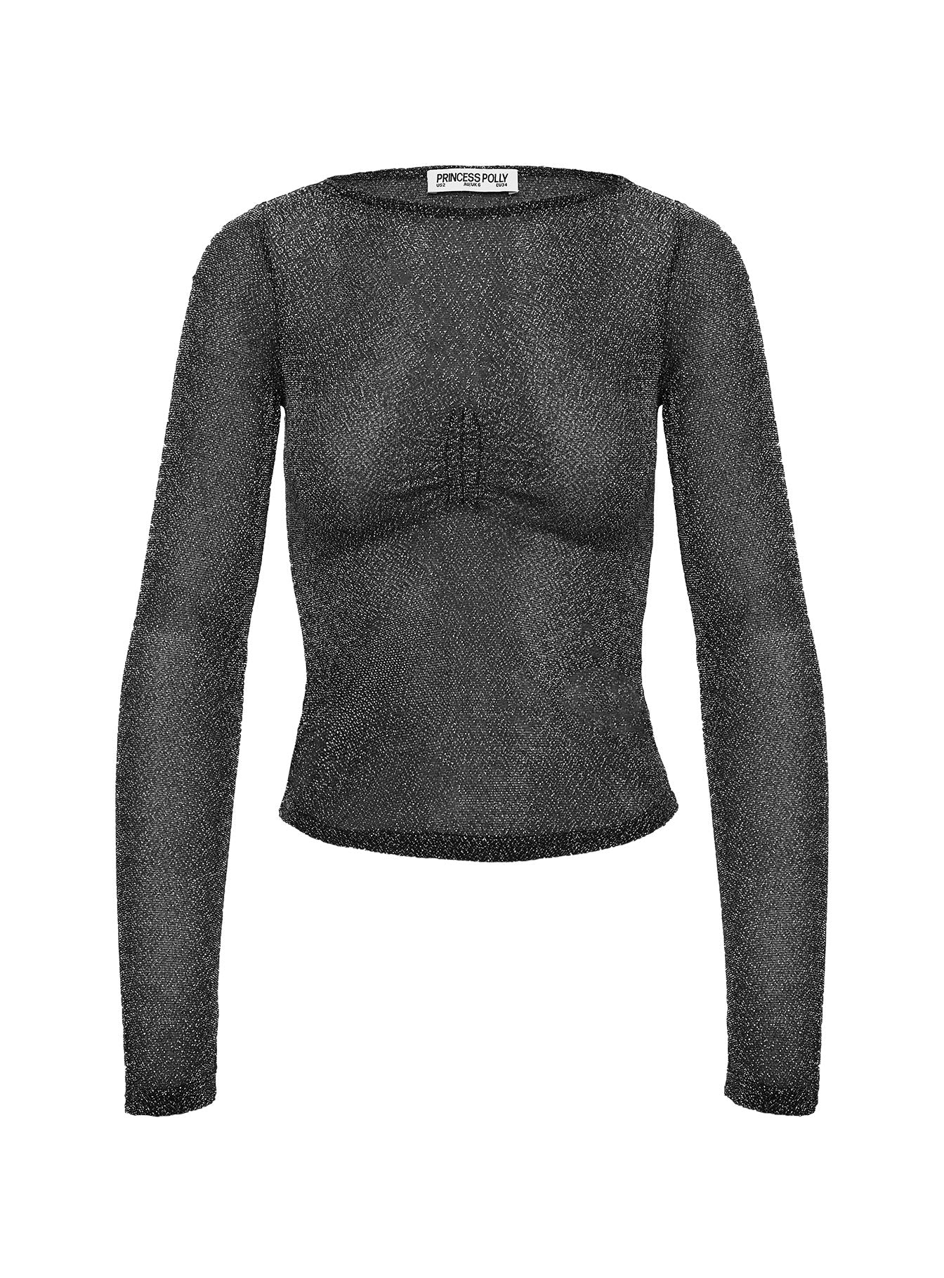Crystal Clear Long Sleeve Mesh Top Black Silver - Image 5