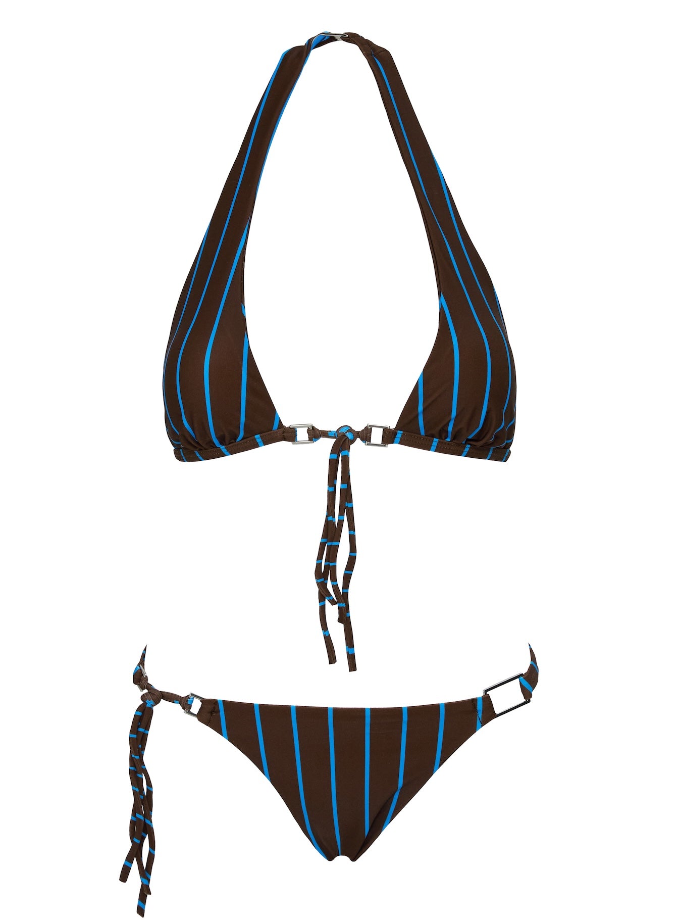 Janessa Hardware Tie Side Bikini Bottoms Brown Blue Stripe - Image 5