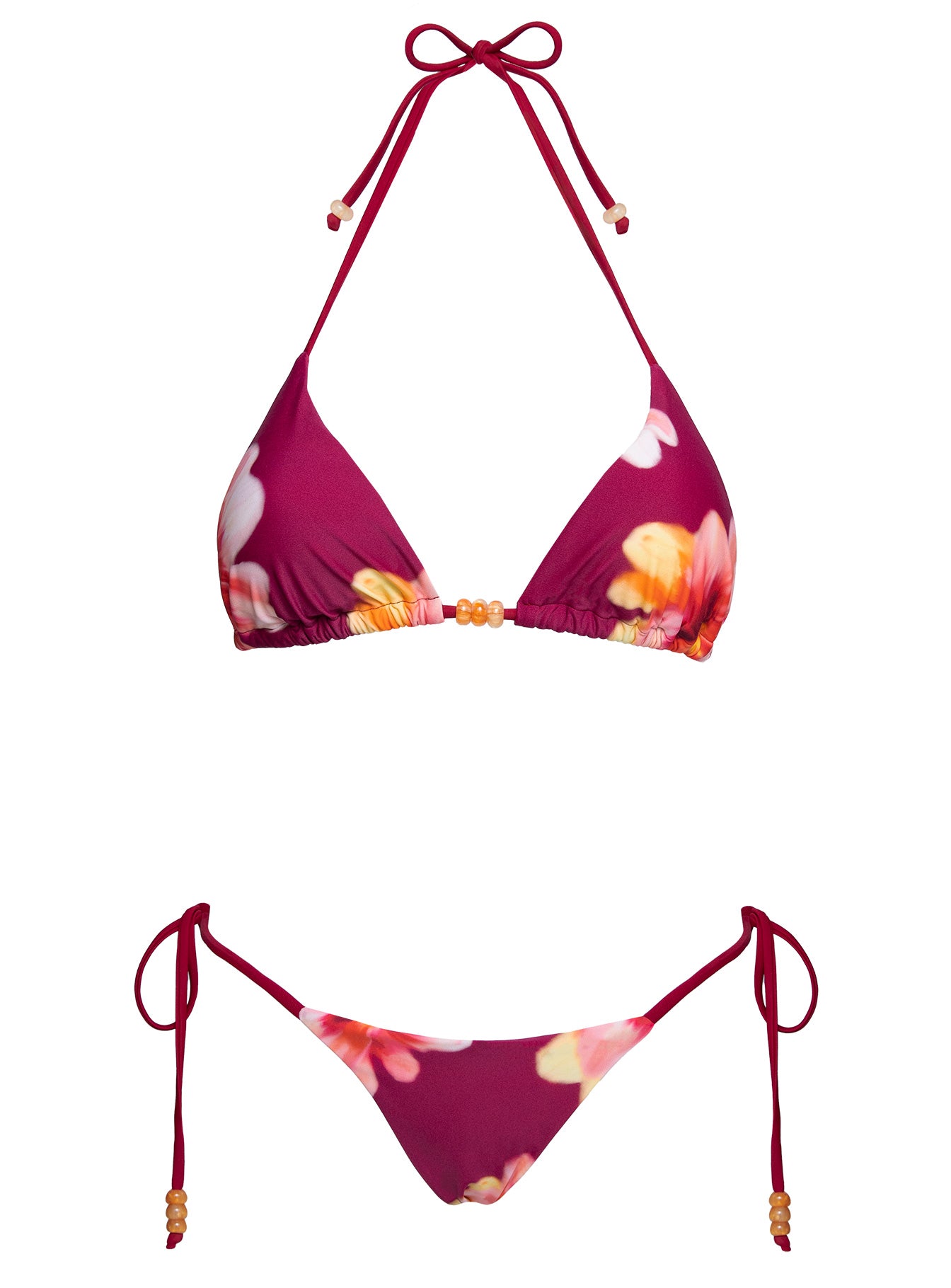 Maki Beaded Tie Side Bikini Bottoms Burgundy Floral - Image 5