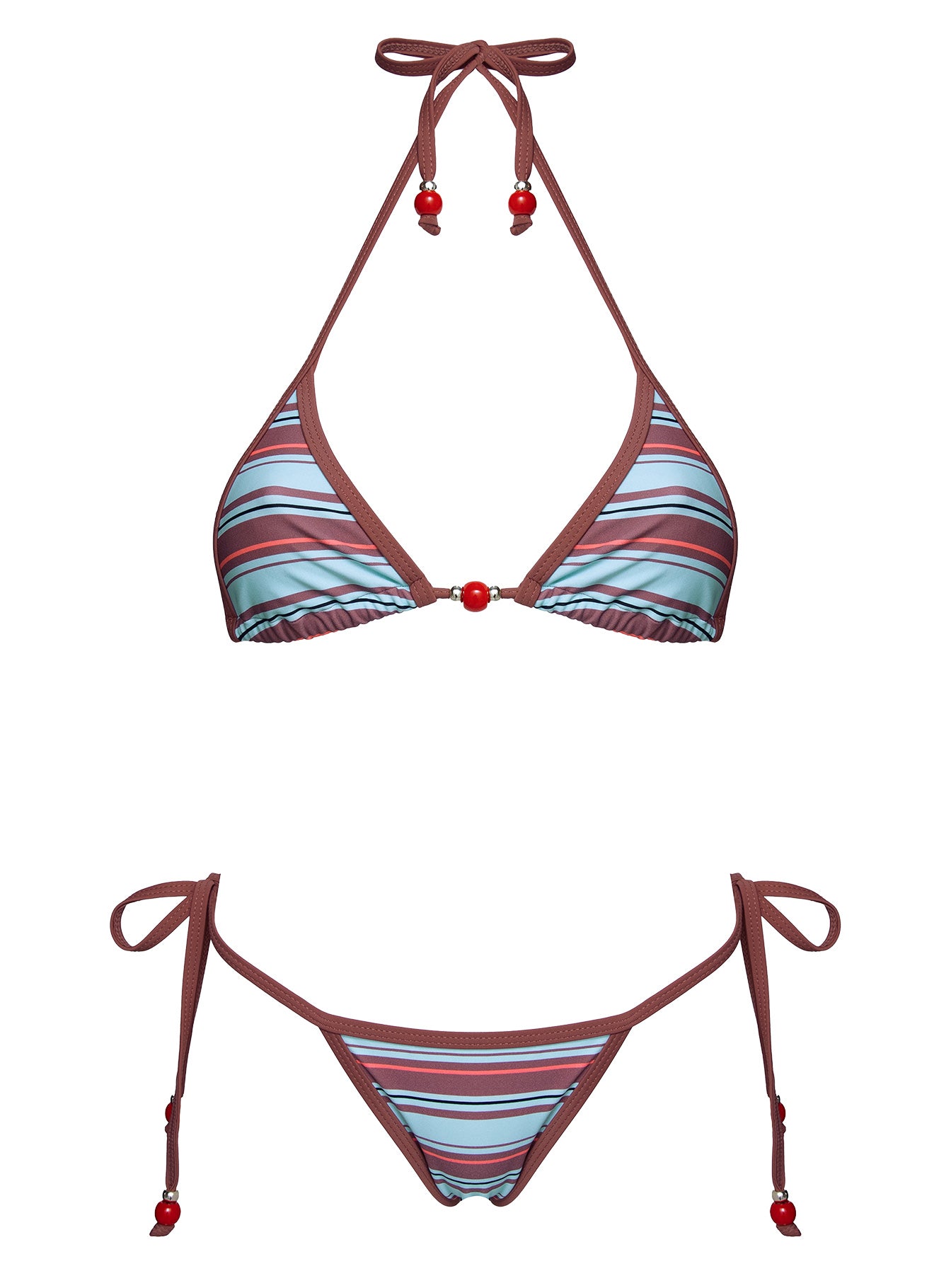 Mikaya Beaded Triangle Bikini Top Blue Brown Stripe - Image 5