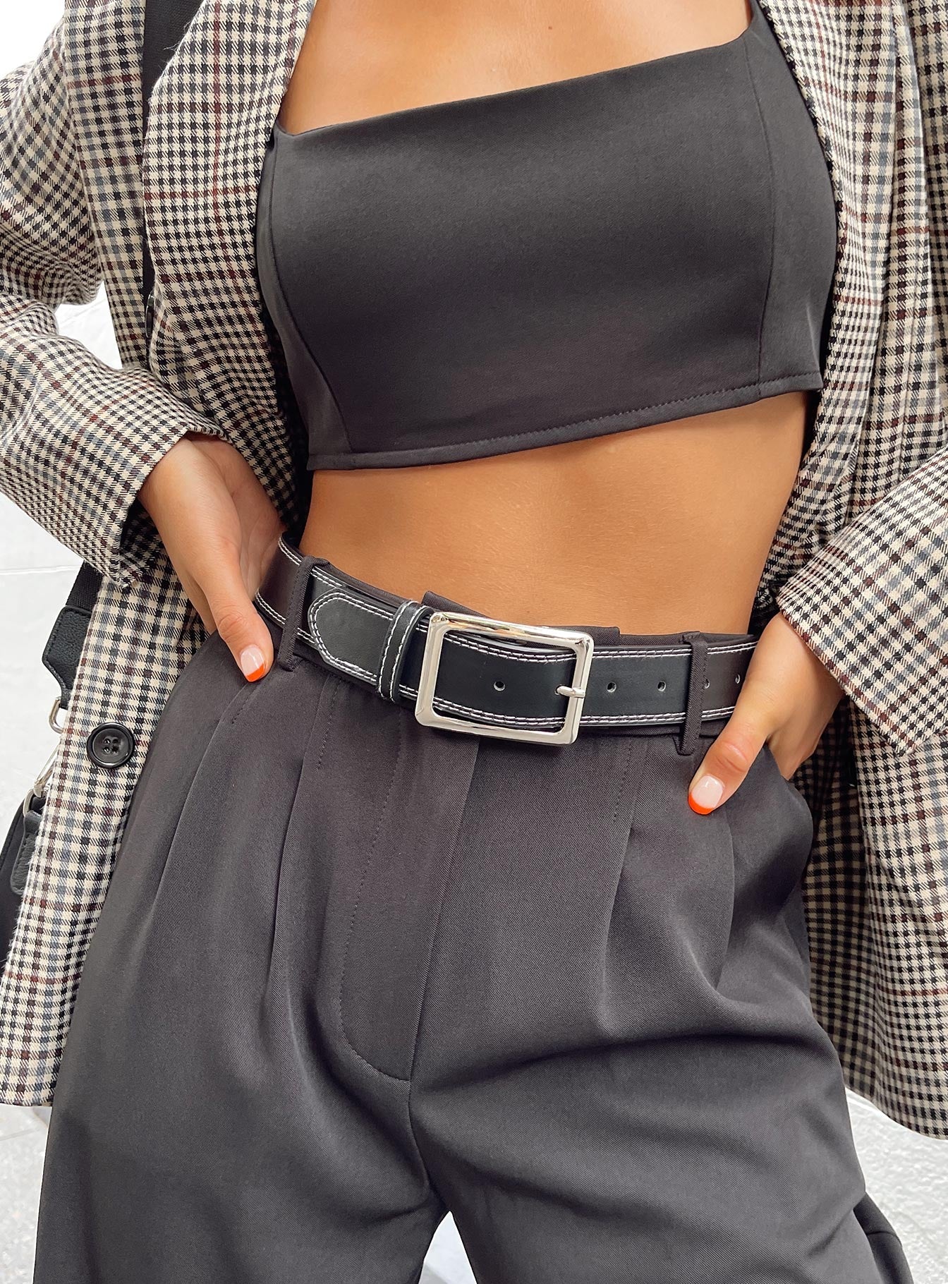 Sydney Contrast Stitch Belt Black - Image 3
