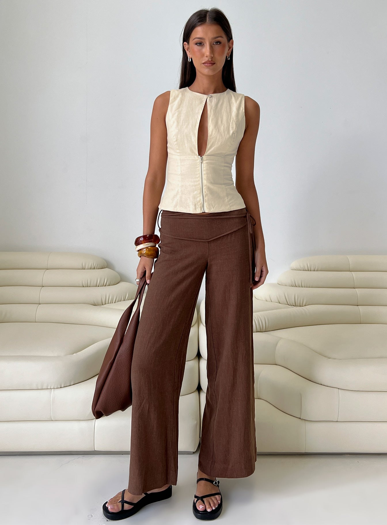 Silver Moon Linen Blend Tie Pants Brown - Image 8