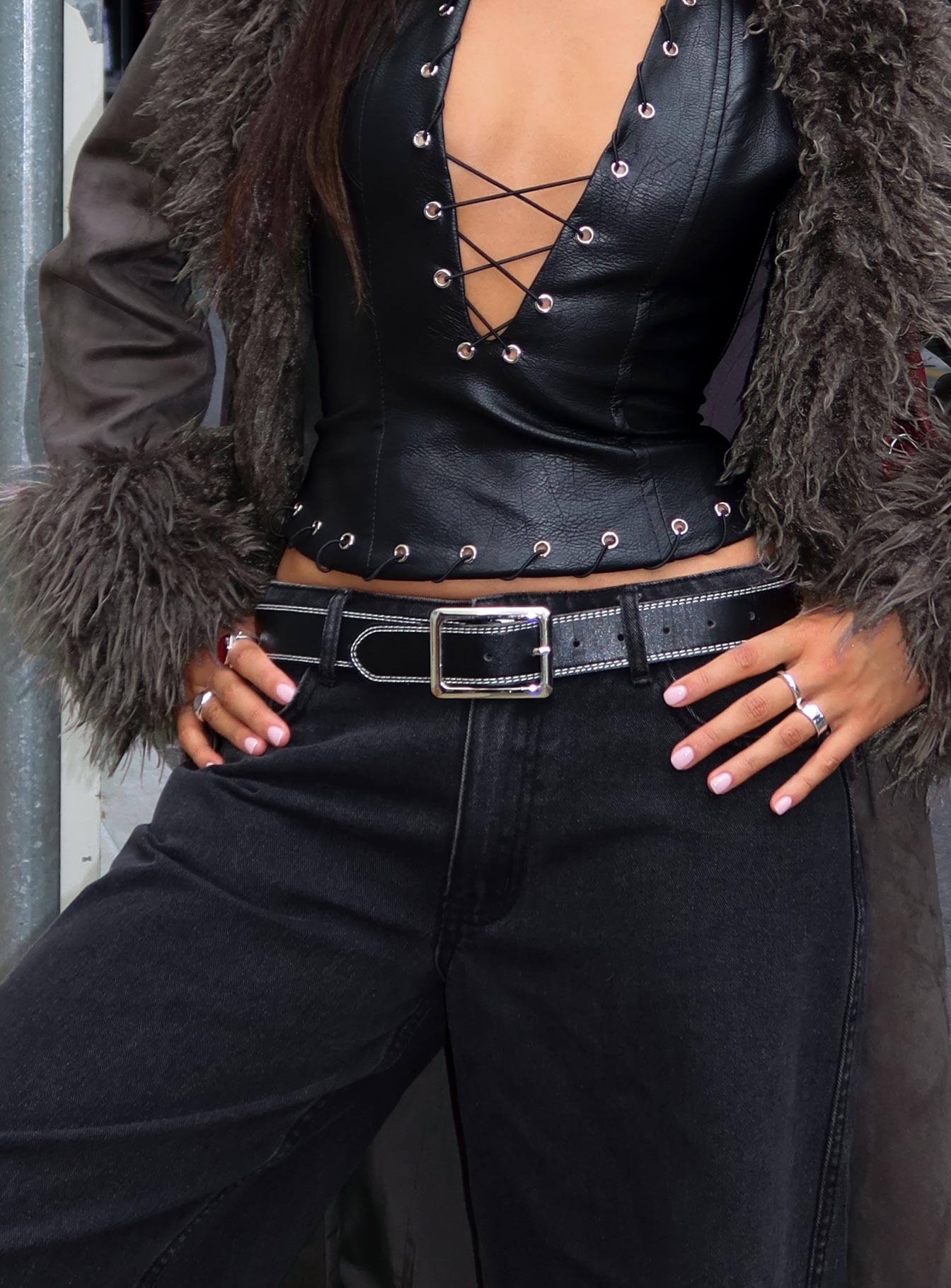 Sydney Contrast Stitch Belt Black - Image 6