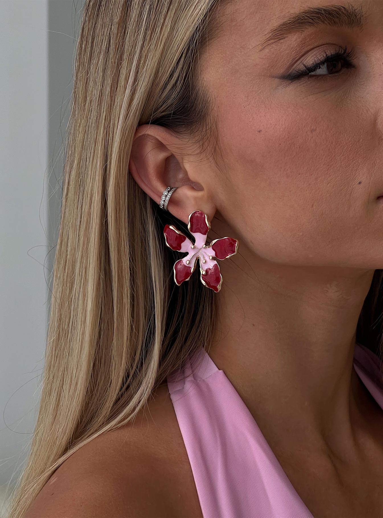Ysabelle Flower Earrings Pink  Red