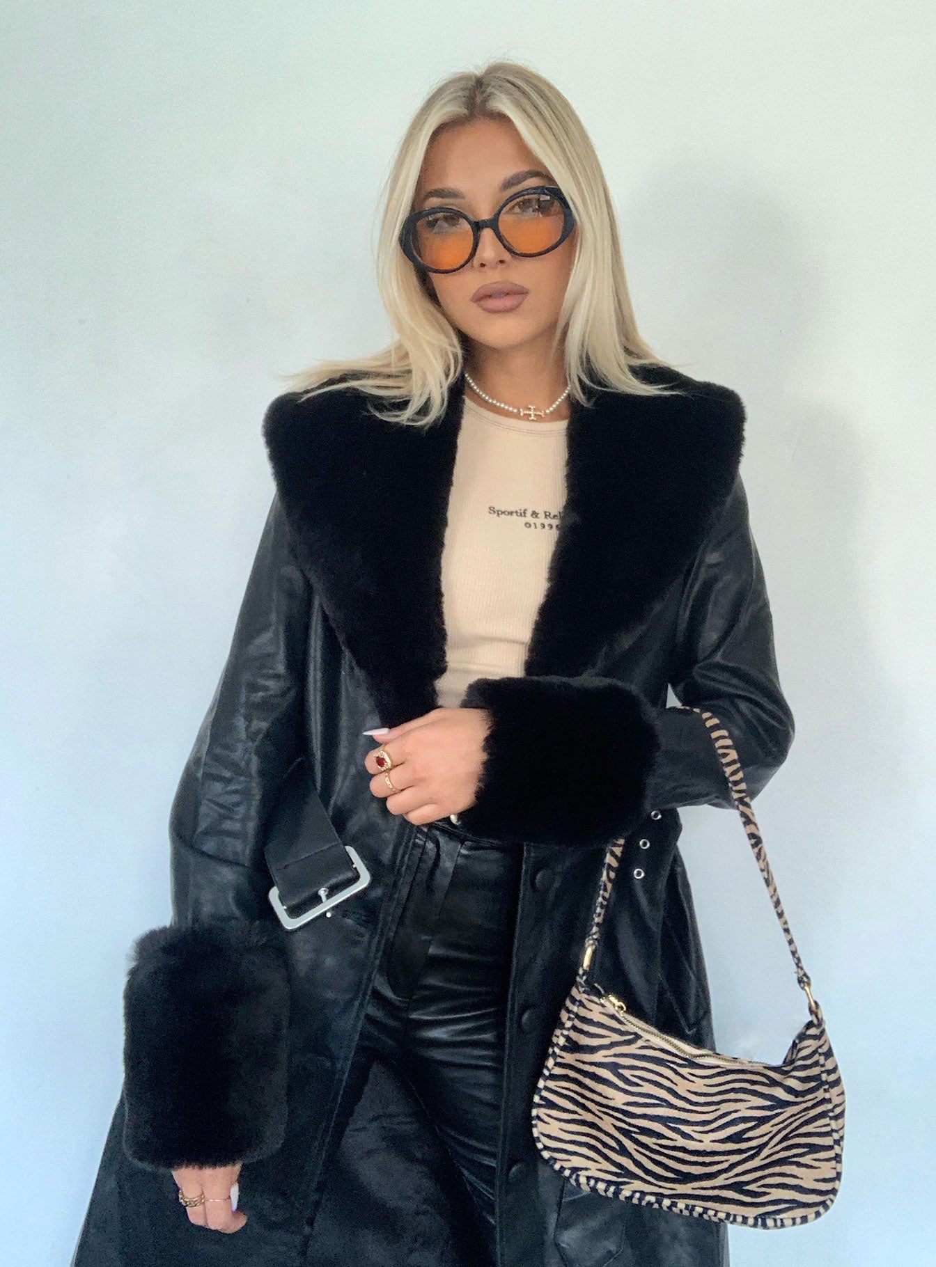 Brooklyn Faux Leather Long Coat Black - Image 7